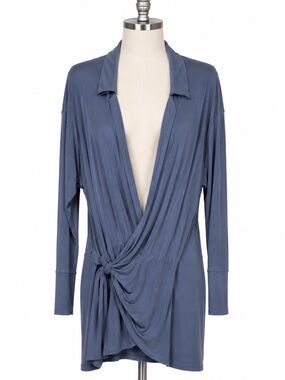 Free People Size M Long Sleeve Gray Wrap Dress
